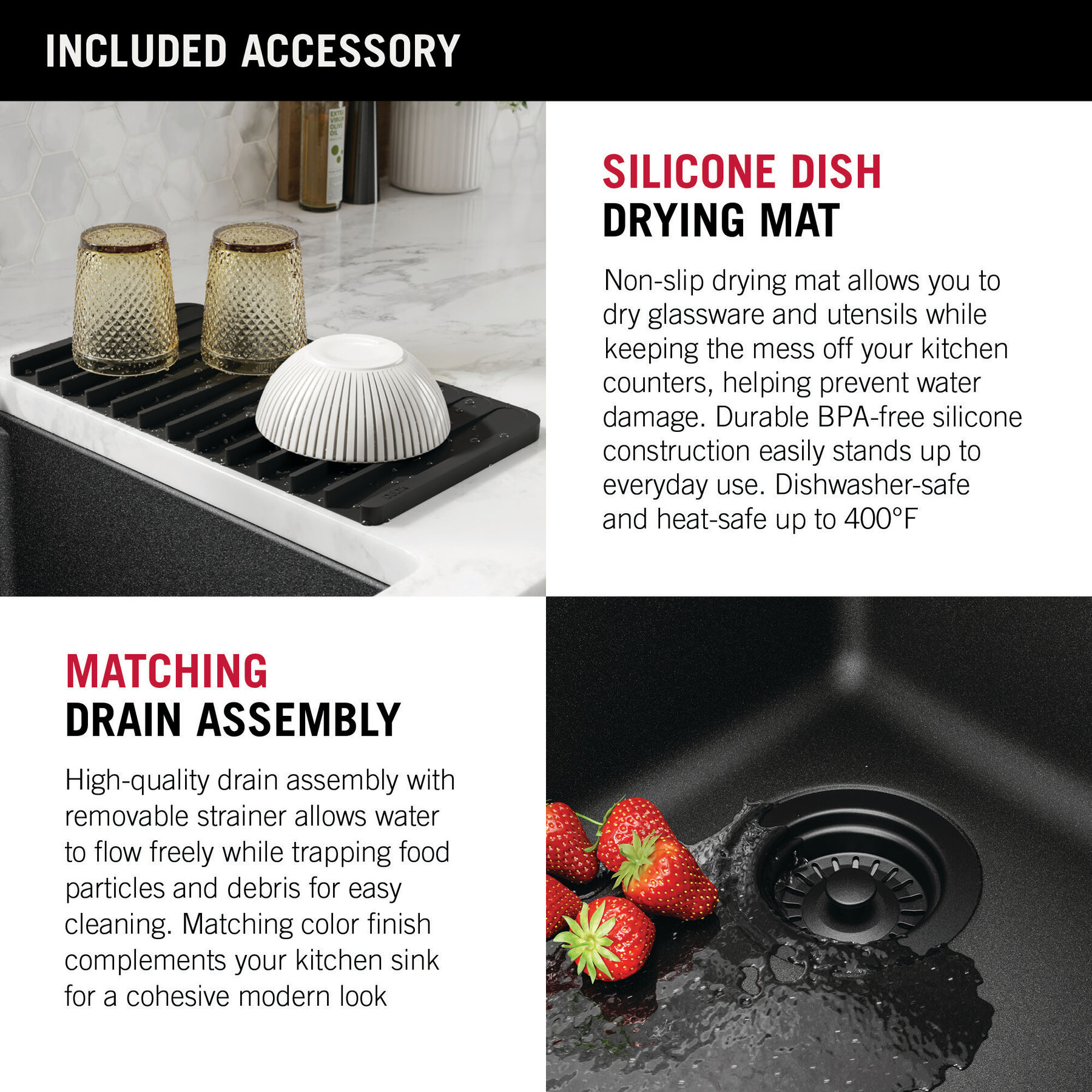 32” Granite Composite Workstation Kitchen Sink Undermount Single Bowl with WorkFlow™ Ledge and Accessories, image 3